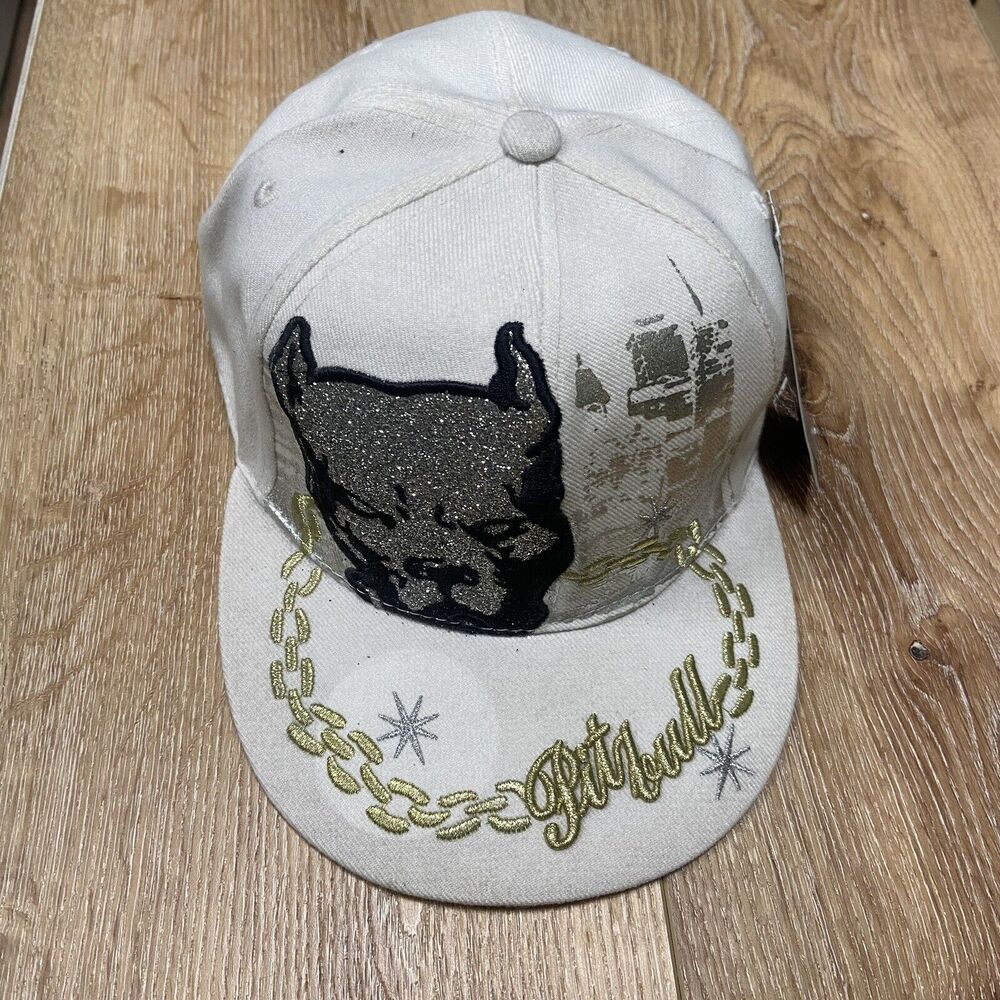 Leader in Headwear Pit Bull Hat Cap Embroidered XL White Gold Silver